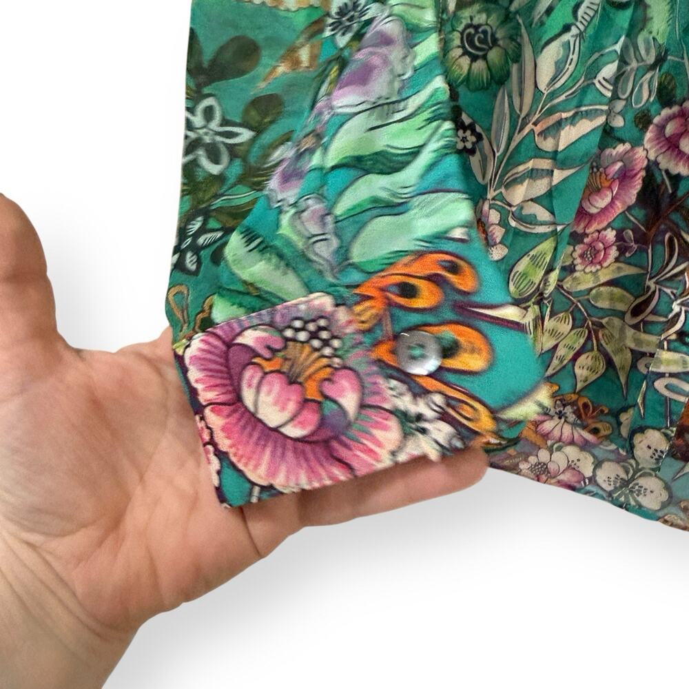 Soft Surroundings Luau Garden Blouse Womens S Green Floral Pintuck Sheer Chiffon - Picture 3 of 8